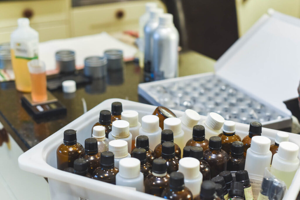 Measuring out essential oils for ingriedients to make home made